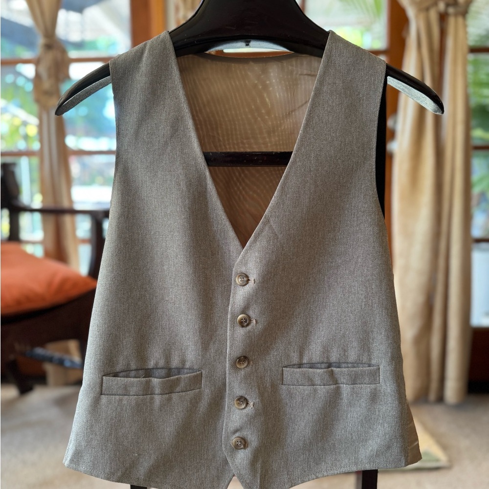 Men’s Beige Button-Up Suit Vest Waistcoat Retro Vintage Size Medium